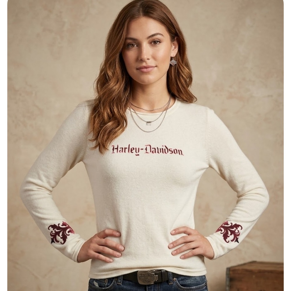 Harley-Davidson Ivory Long Sleeve with Maroon Details sweater size S